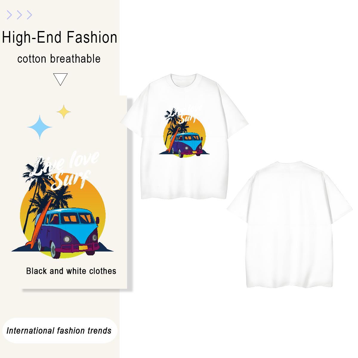 Classic sea 230g Cotton Tshirt for Man Woman High Street Hip Hop Breathable Short Sleeve Men T Shirts Fashion Design Cartoon Printing L-4XL Top Tees