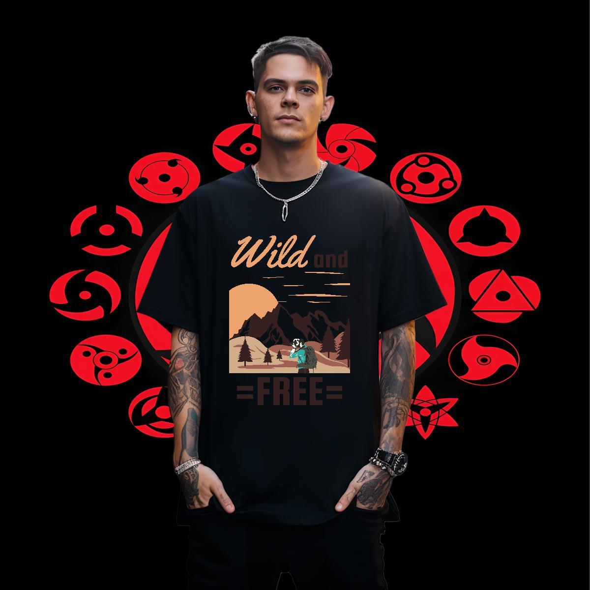 Classic Mens Tshirts Sports Casual 230g Pure Cotton Anime Print Breathable mountains Mens T Shirts New Clothings