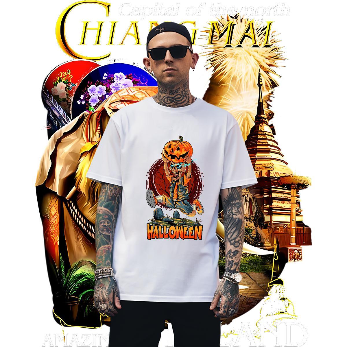 Unisex Man T Shirts pumpkin O Neck Short Sleeves Casual Beach Plus Size Custom 230g Cotton Mens Tshirts Free Shipping Clothings