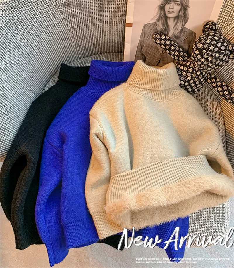 Childrens apron sweater for autumn and winter new knitted childrens apron for warmth knitted floral casual turtle neck boys and girls bottom shirt jum