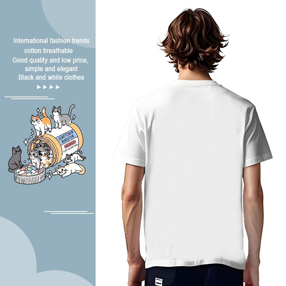 Cool Design T shirt cats Breathable Short Sleeve Summer Casual DIY Printed 100% Cotton 230g Men Tshirts Classic Tops Tees