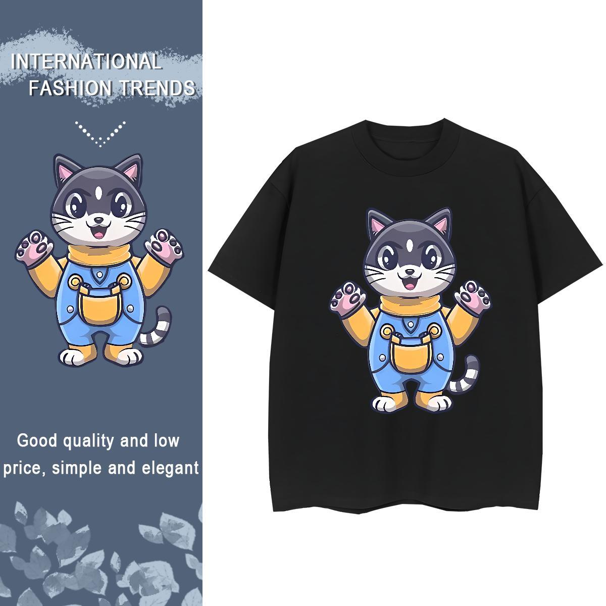 2024 Casual Women Tees Summer Casual Breathable Soft Tee Shirt High quality 230g 100% Cotton cat Skull T Shirts Women