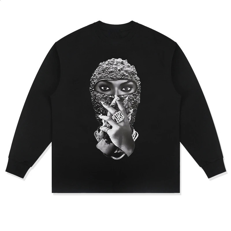 Pure Cotton Im OK Graffiti Pattern Printed Round Neck T-shirts for Men Trendy Y2k Spring Casual Thin Long Sleeved Couple Tops 240820
