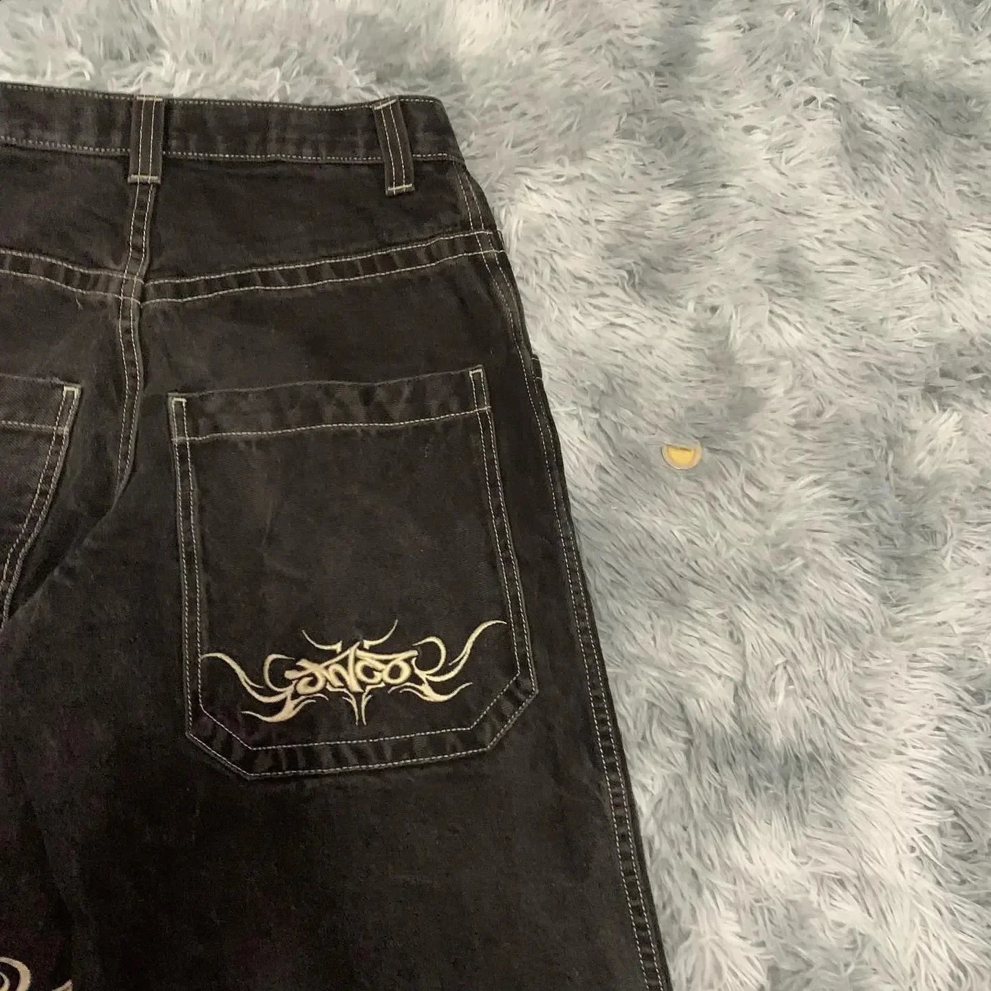 Y2K Pants Extra Large Loose Letter Skull Embroidered Jeans Men Hip Hop Jeans Gothic Wide Leg Trousers Streetwear Baggy Jeans 240819