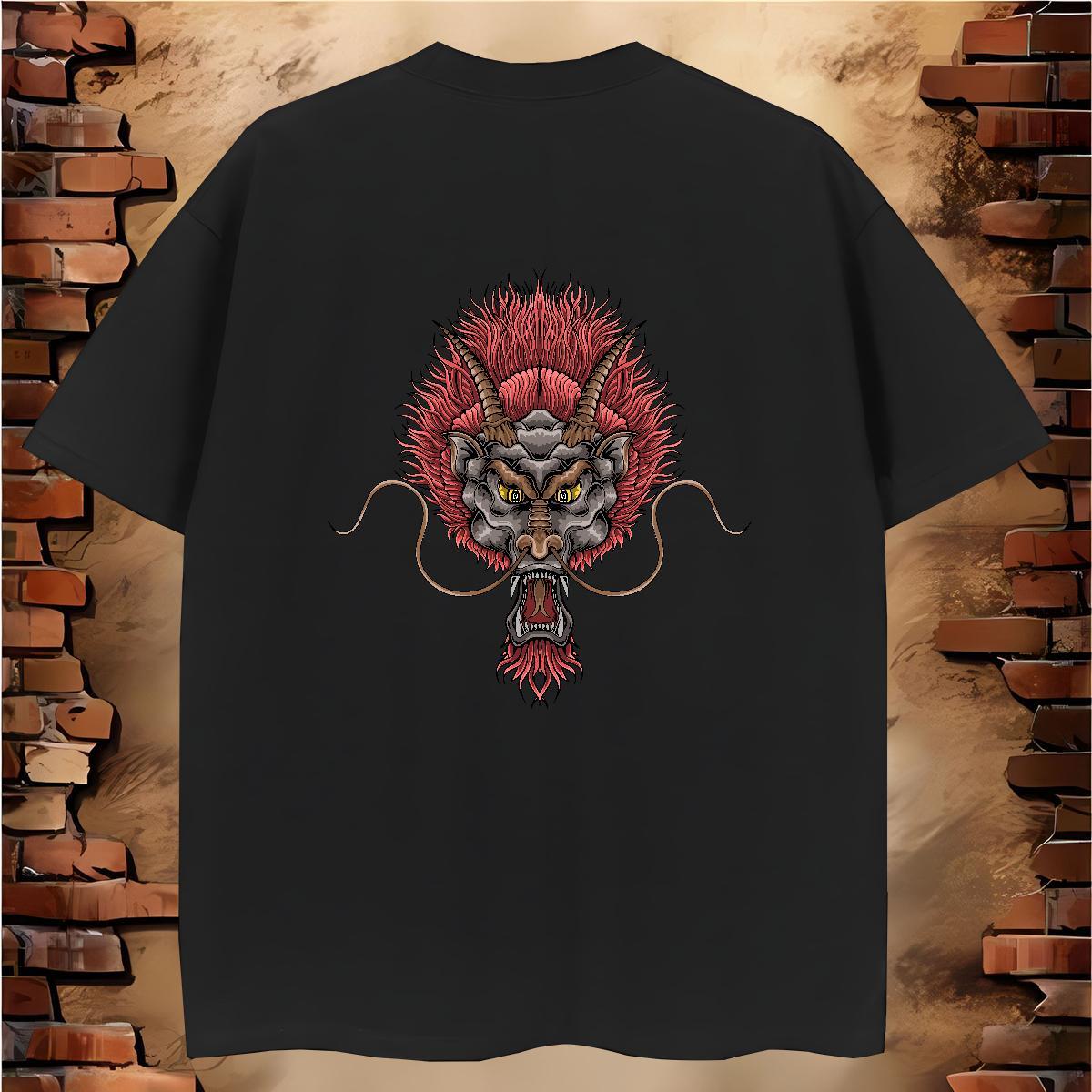Man T Shirts 230g Pure Cotton dragon Casual Beach Crew Neck Breathable Cartoon Printing L-4XL Tshirts Custom Free Shipping Tops Shirt