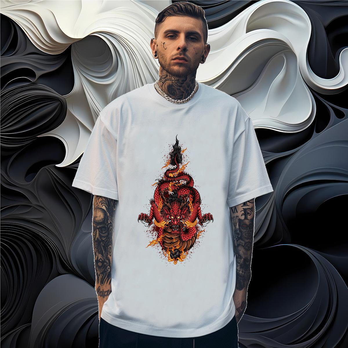 T-Shirts 100% Cotton 230g fierce Casual Beach Crew Neck Graphic Men Tshirts Fashion Loose Tops Shirt