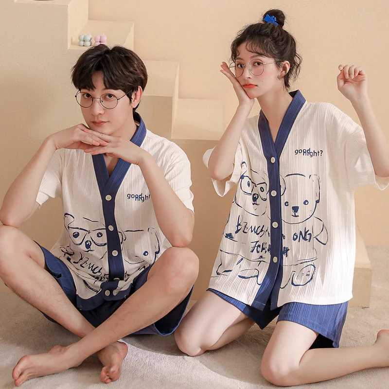 Summer Couple Cotton Pajama Set Womens Short sleeved Pajama Cartoon Home Clothing Korean Couple Home Clothing W241221