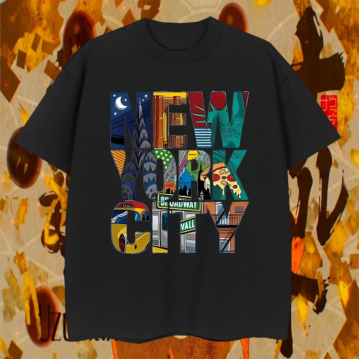 Loose Men Tshirts Daily Outfit 230g Cotton Black White O Neck Short Sleeves New York T-Shirts for Men Fashion Design Tops Tees