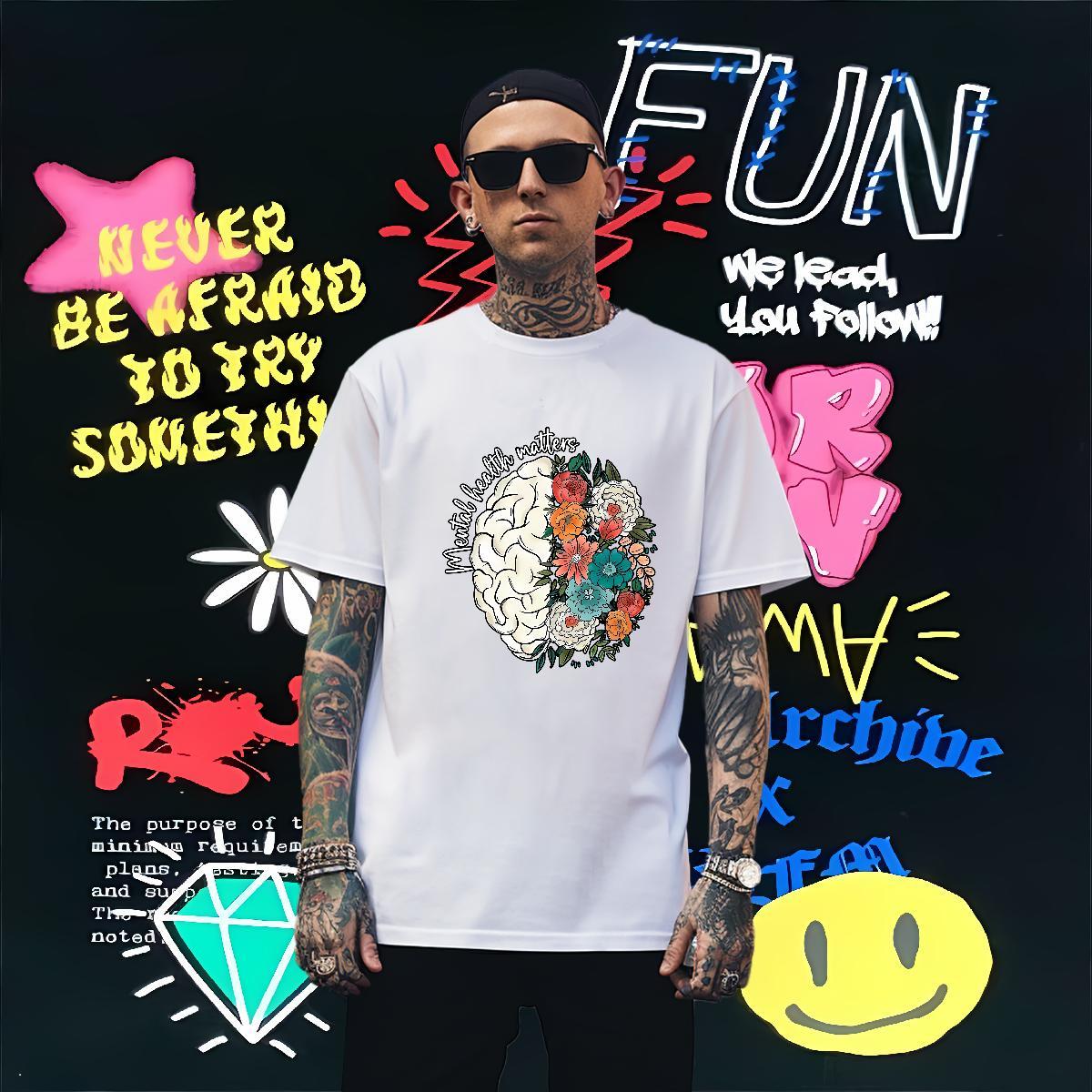 T Shirts Men 230g Pure Cotton flower Home Outdoor Crew Neck Breathable Cartoon Print Couples T Shirts Customized Soft Top Tees