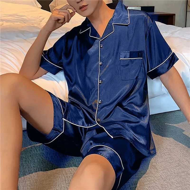 Mens summer pajamas large-sized silk mens pajamas set satin short sleeved pajamas home pajamas pajamasW240719