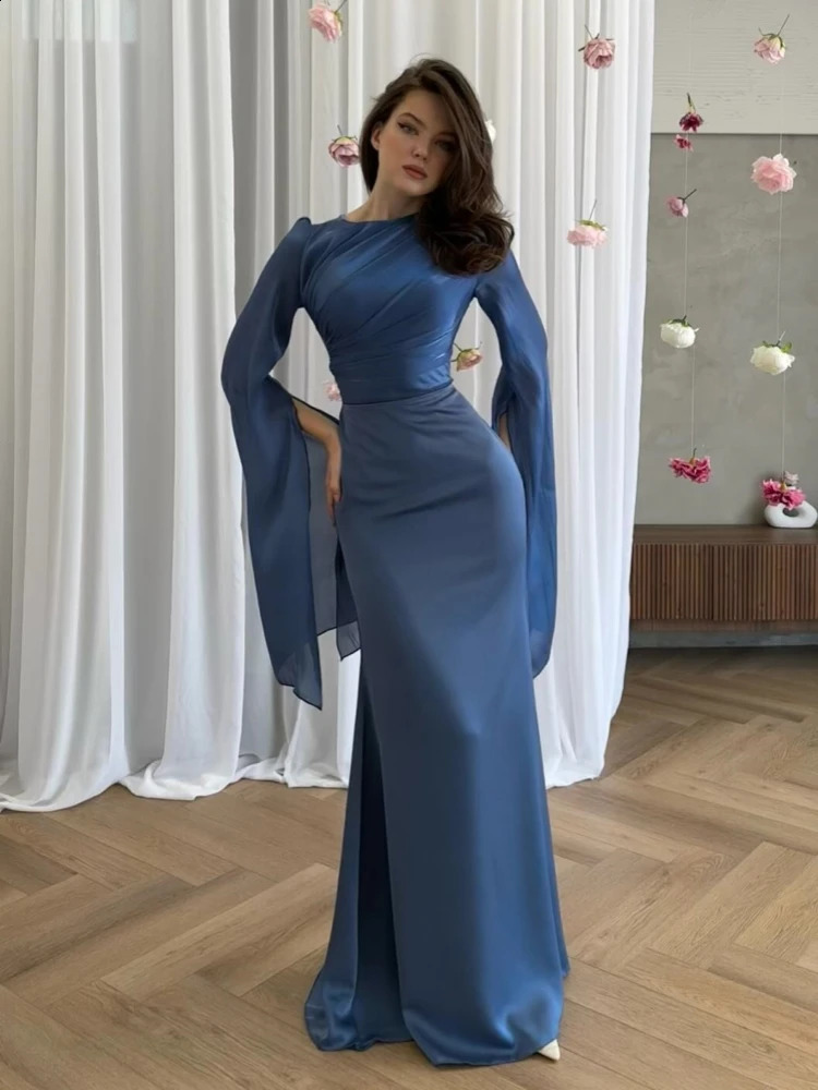 Sexy O Neck Batwing Sleeve Lace-up Slim Fit Long Dress Women Flare Long Sleeve Folds Maxi Dresses Elegant Evening Party Gowns 240819