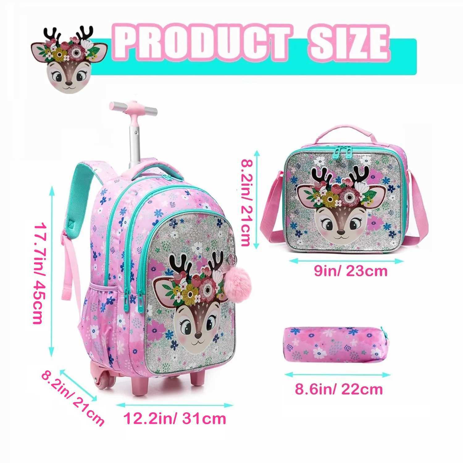 3PCS School Backpacks for Children School Wheeled Backpack for Girl Boys School Bag with Wheels Trolley Luggage Elementary Bag Y240820