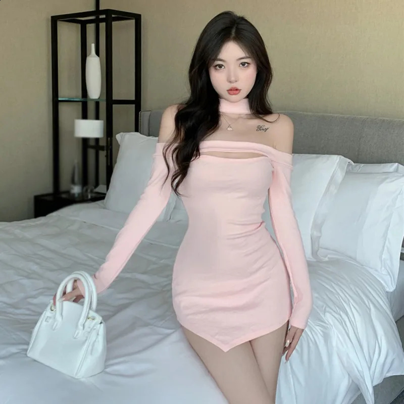 Spring Autumn Womens Dress Long Sleeves Dress Halter Solid Color 240819