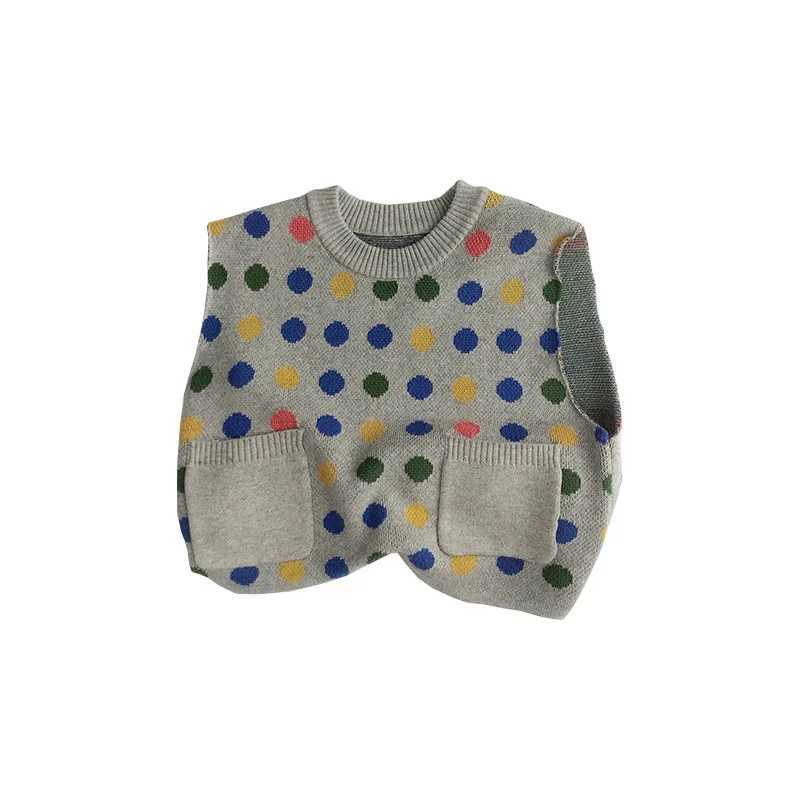2024 Spring New Children Sleeveless Knitted Vest Jacket Baby Boy Girl Colorful Dot Vest Kids Toddler Fashion Casual Sweater CoatXJ240819