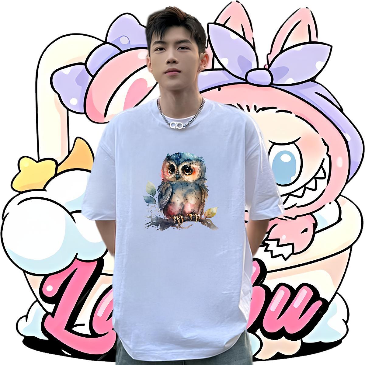 Fashion Designer Mens Tshirts Owl High Street Hip Hop 230g 100% Cotton Tops Shirt Breathable Crew Neck Cool T shirt Oversized