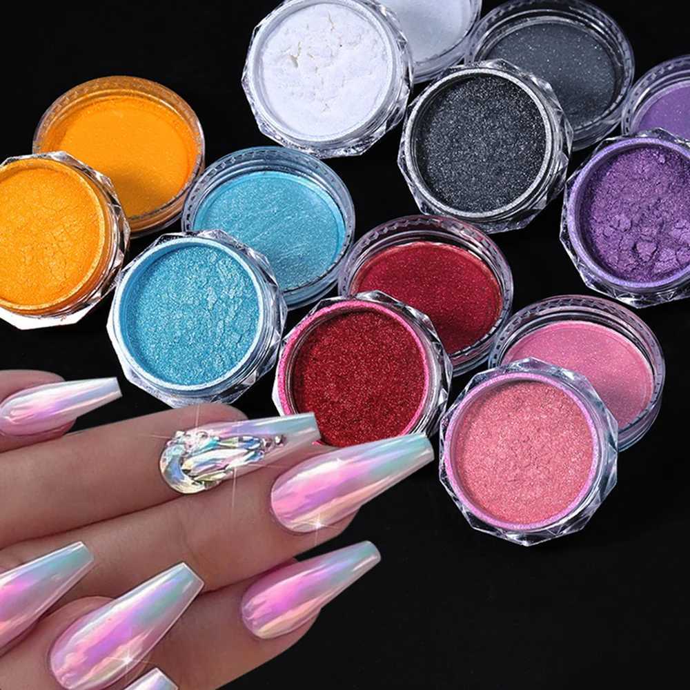 Purple Gradient Chrome Pearl Nail Powder Mirror Effect Nail Art Glitter Pigments Dust Super Shiny Nail Rubbing PowderXJ240815