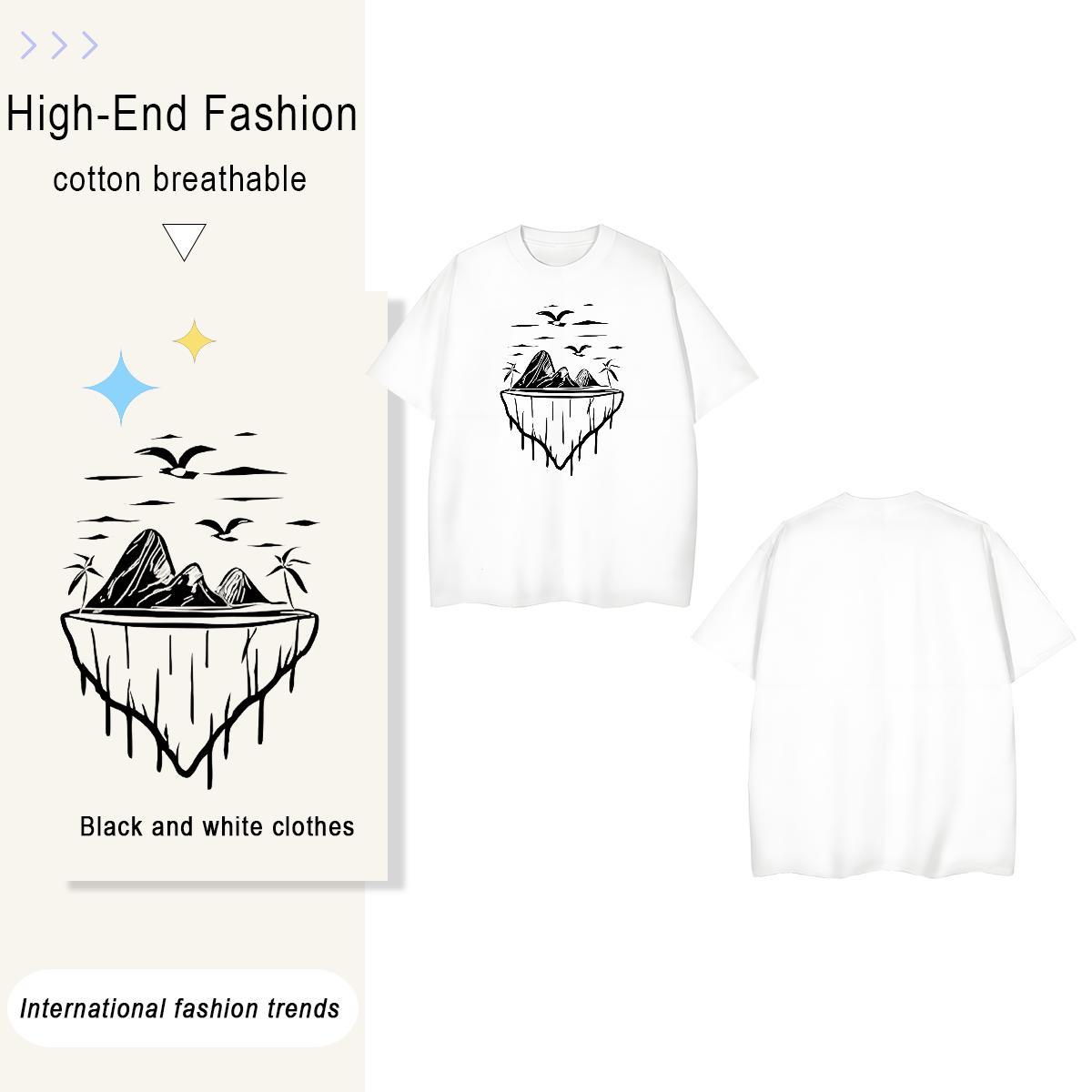 Unisex mountains 100% Cotton 230g Men Tshirts Daily Outfit Round Neck Short Sleeve Mens T Shirts Wholesale Customized Polos