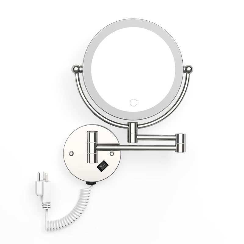 Wall Mounted LED Makeup Mirror With Plug 5X Magnifying Cosmetic Mirror Double Sided Wall Mirrors Touch Dimming Bathroom Mirrors Y240819