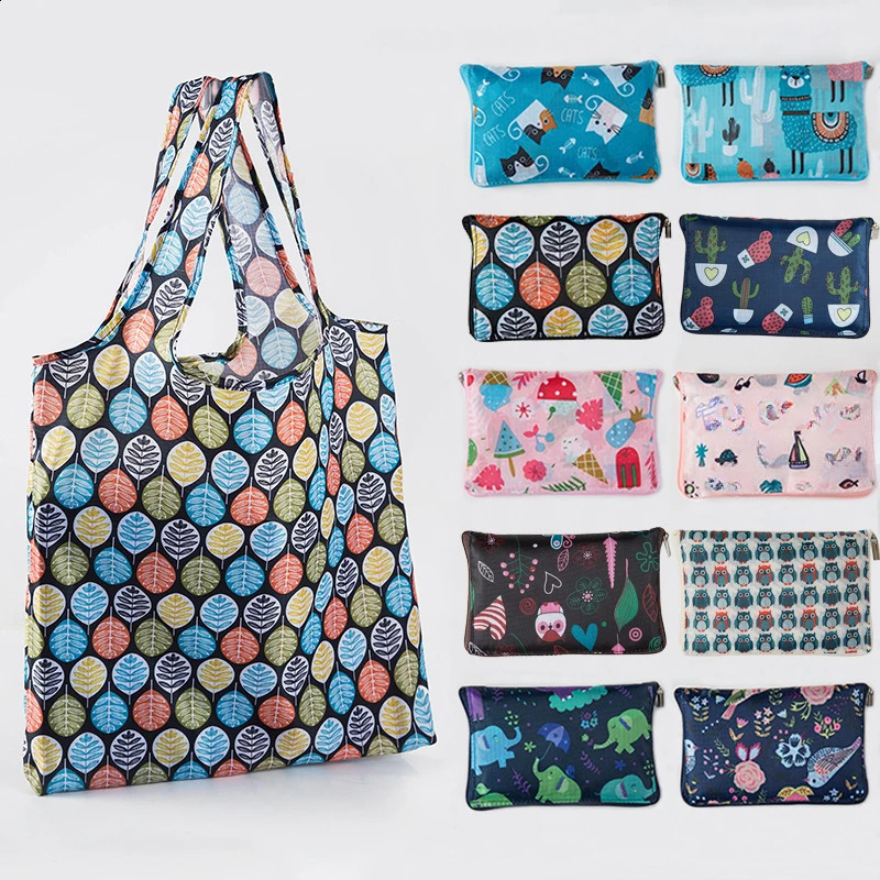 Waterproof Printing Reusable Shopping Bag Tote Bags Fashion Eco Friendly Foldable Zipper Womens Handbags 240819ZYl