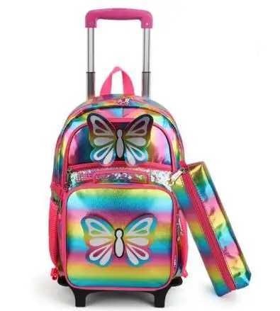 Primary School Trolley Kids Wheeled Bacpack School Bag With Wheels For Girls Primary School Trolley Bag Set Lunch Bag Pen Bag Y240820