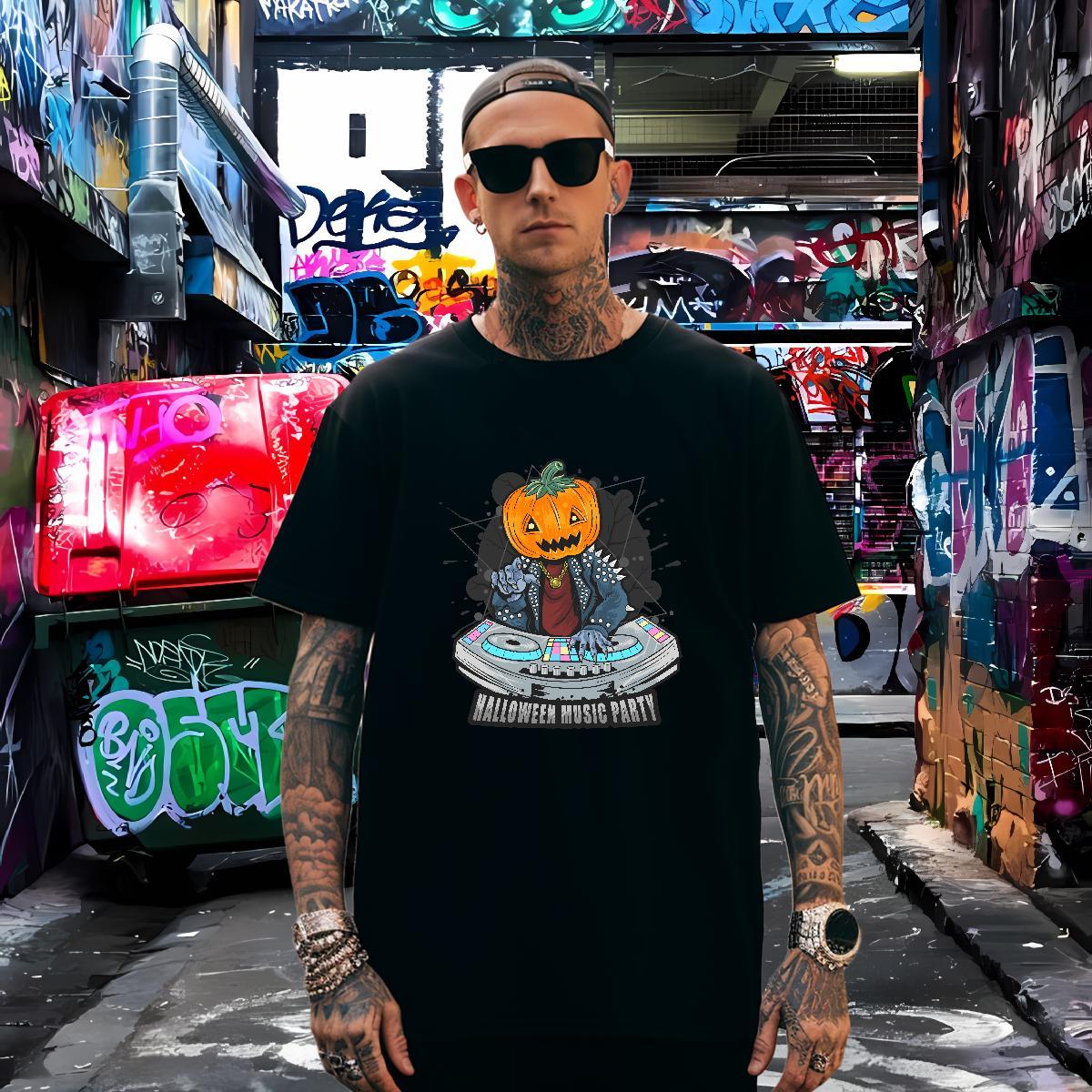 Classic Man T Shirts pumpkin Crew Neck Breathable Casual Daily Wear Cartoon Printing L-4XL 230g 100% Cotton Tshirts Fashion New Tops Tees