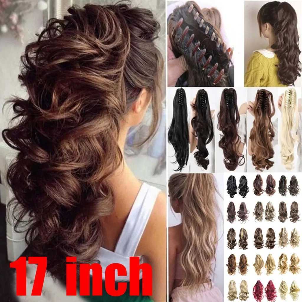 17 inch wavy ponytail hair extension synthetic long wave pattern claw clip hair extension heat-resistant fiber ponytail wig W240817