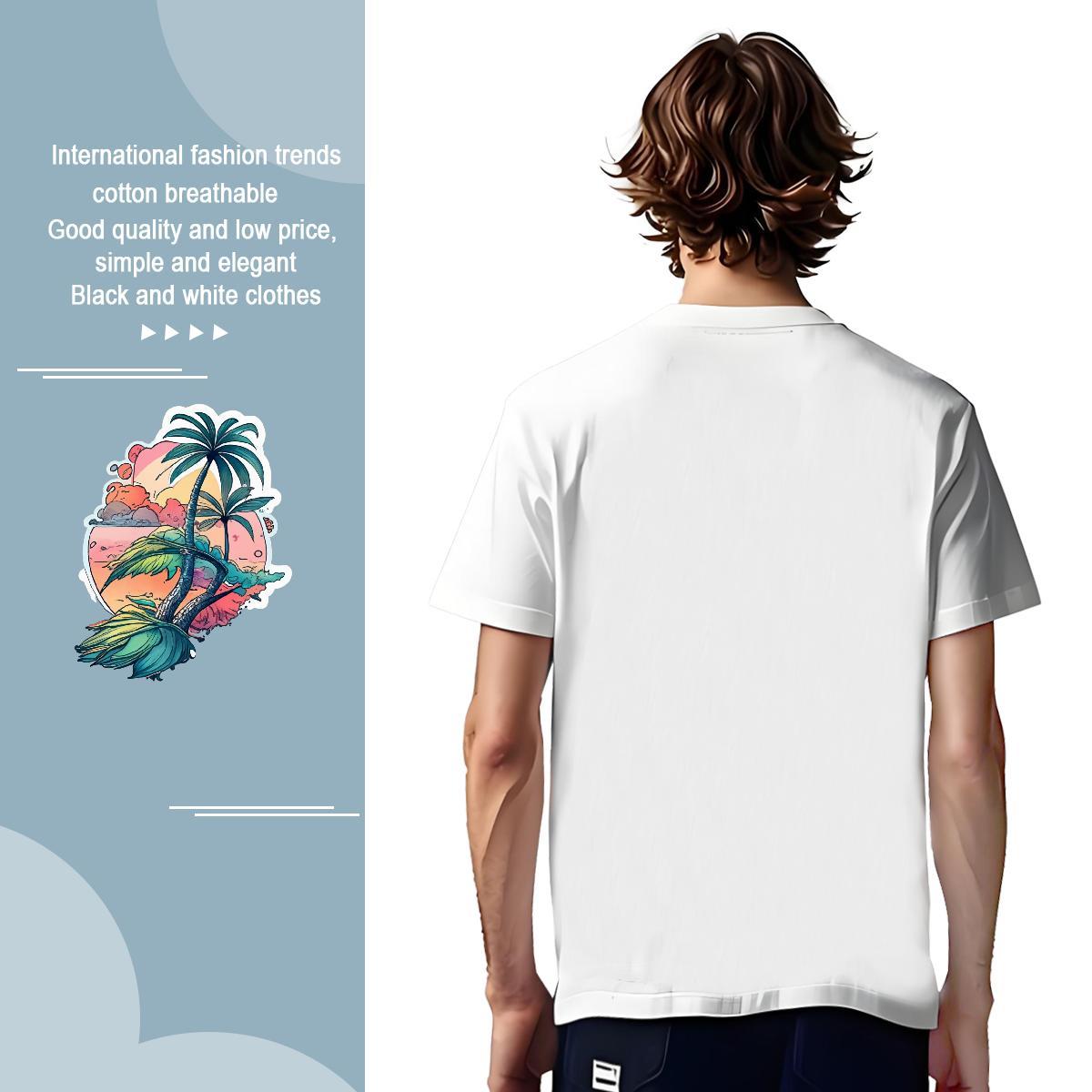 Loose beach 230g 100% Cotton Men Tops Tees Street Crew Neck T Shirt For Man 2024 Designer Cartoon Printing L-4XL Tops Shirt