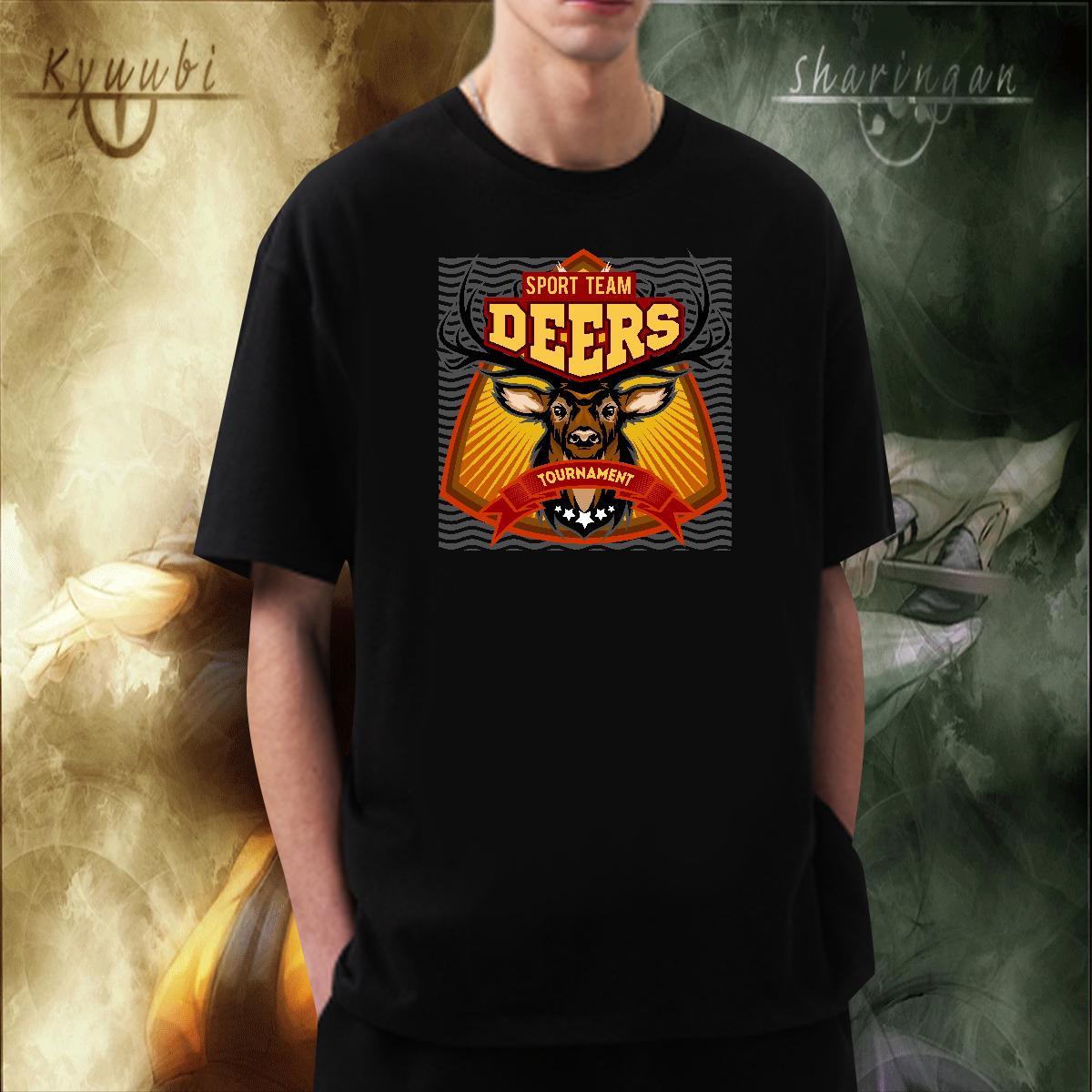 Free Shipping deer T-Shirts for Men Sport Men Tops Tees 230g Cotton New Arrival Breathable Short Sleeve Black White Tee Shirt