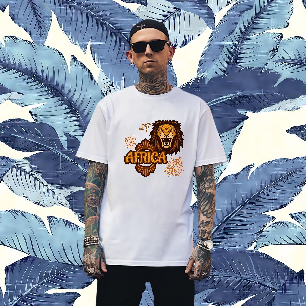 Free Shipping Africa lion Mens T Shirts Street wear Hip Hop Men Tees 100% Cotton 230g Designer Fashion Round Neck Short Sleeve DIY Anime Clothings