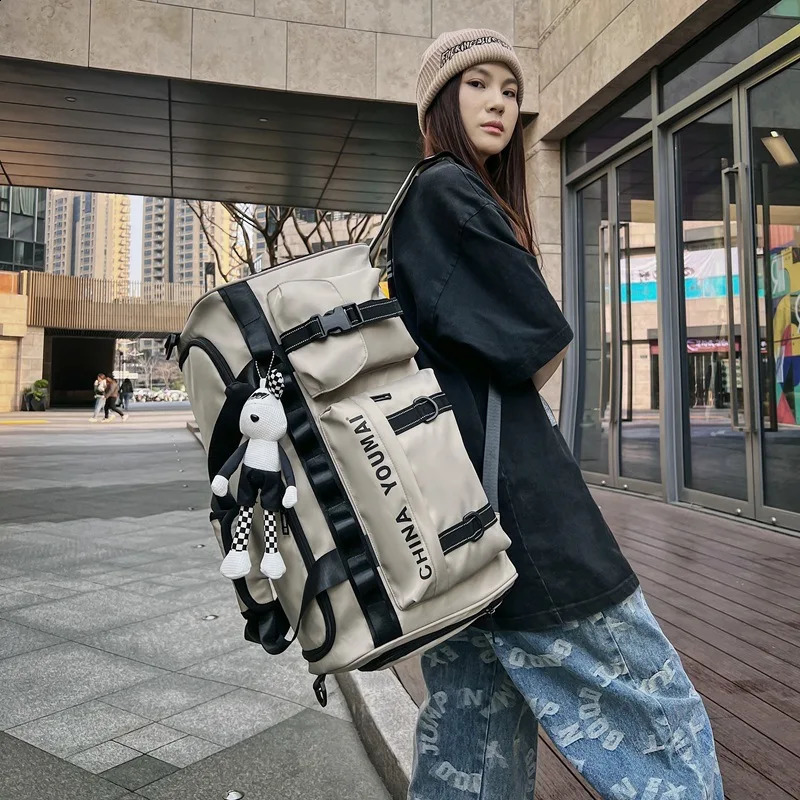 Large Size Multifunction Waterproof Casual Travel Bag Men Women Yellow Pink Sport Gym Dry Wet Separation Hand Bag 240819