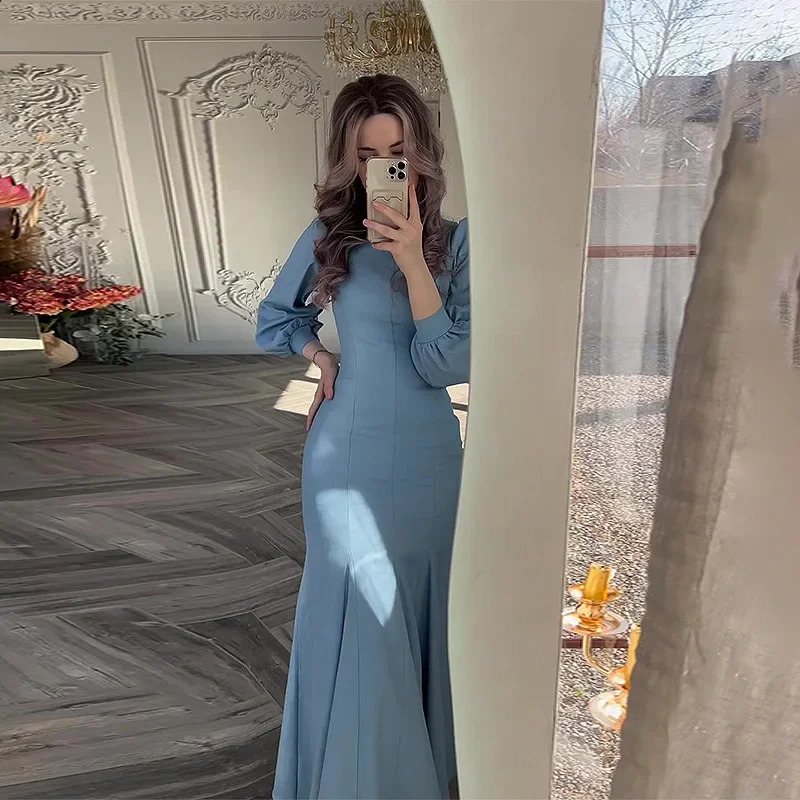 Autumn Elegant Solid Midi Dress Women Long Sleeve Slim Mermaid Spring French Vintage Wedding Party Vestidos Robe Mujers 240819