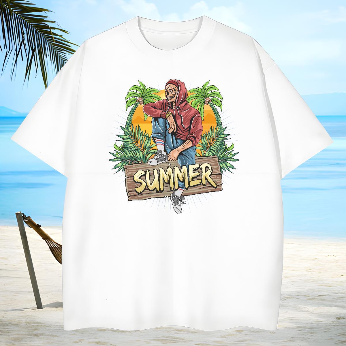 Classic T-Shirts summer Breathable Beach Custom Big Size 100% Cotton 230g Mens Tshirts 2024 DIY Tees