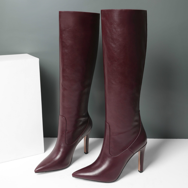 Western Knee Boots Women Fashion Pointed Toe High Heels Ladies Party Shoes Women's Winter Long Boot Leather Elegant Autumn