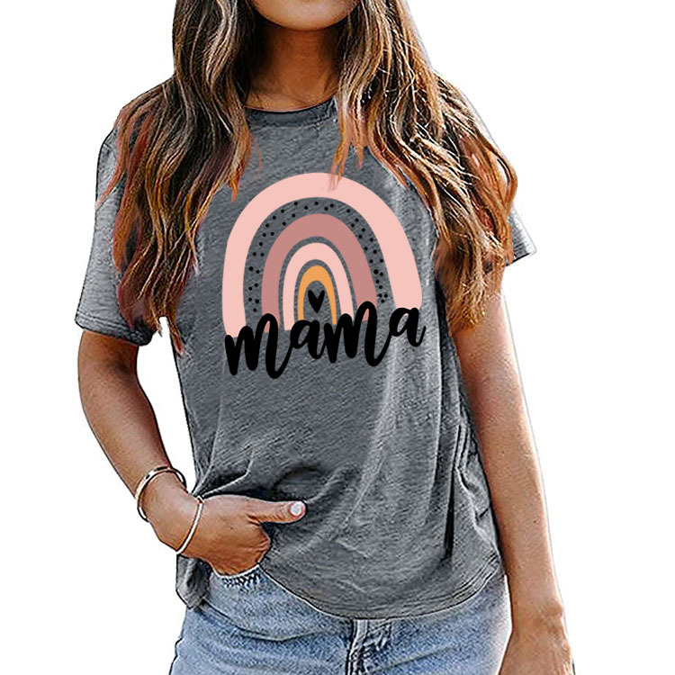 Fashion Printed Women's T Shirt Mama Rainbow Love Letter Crew Neck Loose Print Pattern Short Sleeve T-Shirt Girl Tops Tees XXXL
