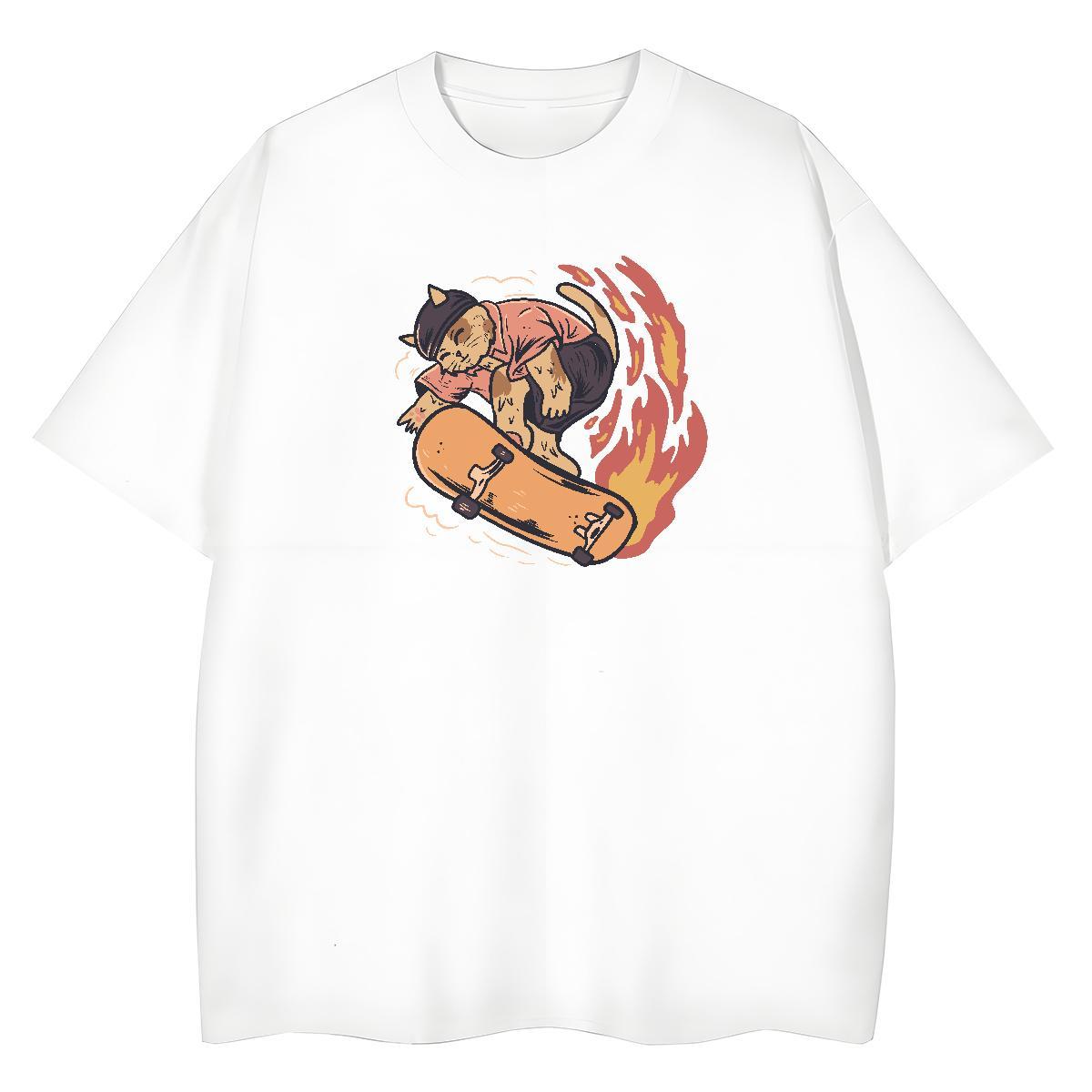 Fashion Casual Tshirts cat Sport 230g Cotton Clothings O Neck Short Sleeves Loose Fit T-Shirts for Men Plus Size Custom