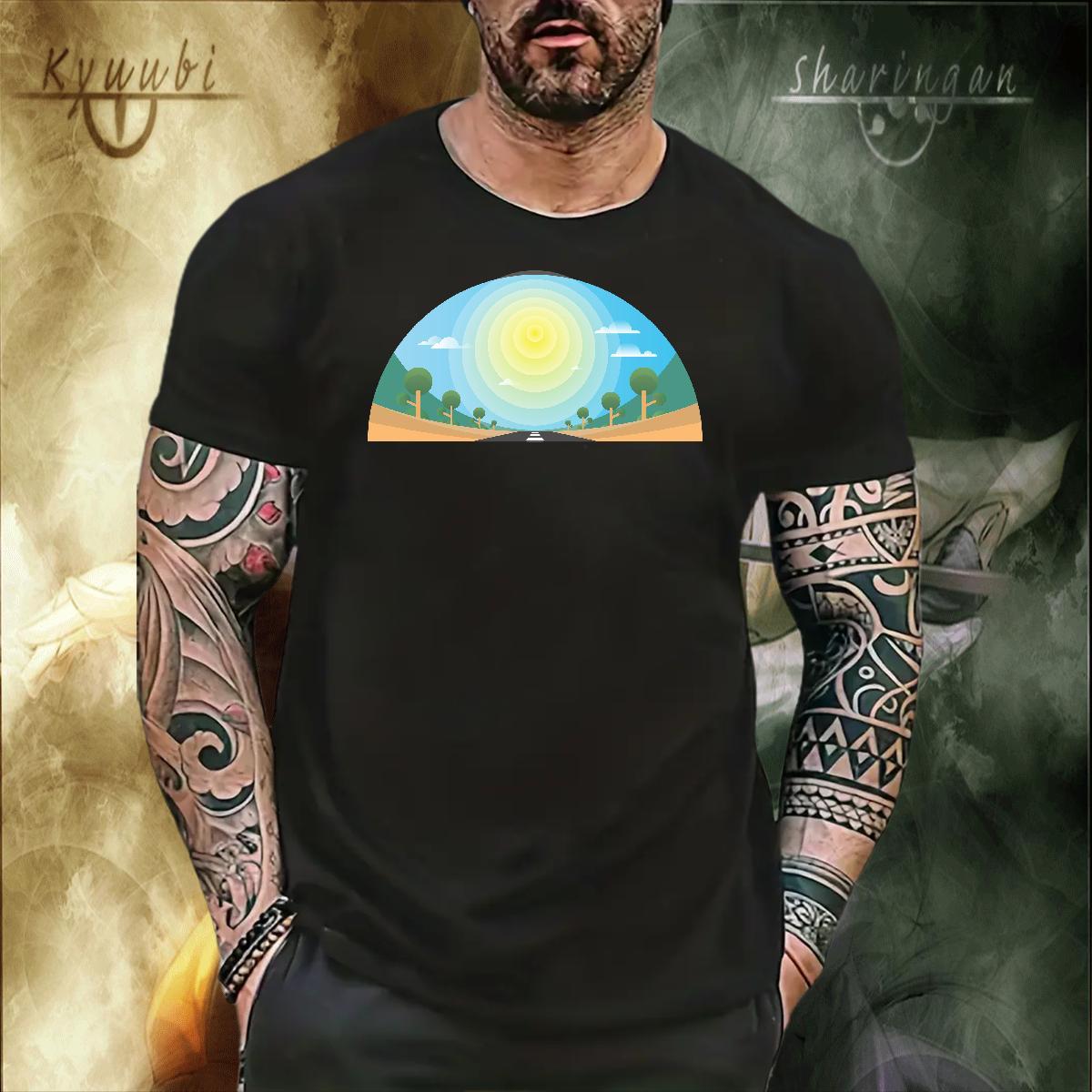Brand Men Tees Street Wear 100% Cotton 230g Cartoon Print Round Neck Short Sleeve sky Mens T Shirts New Designer Tee Shirt