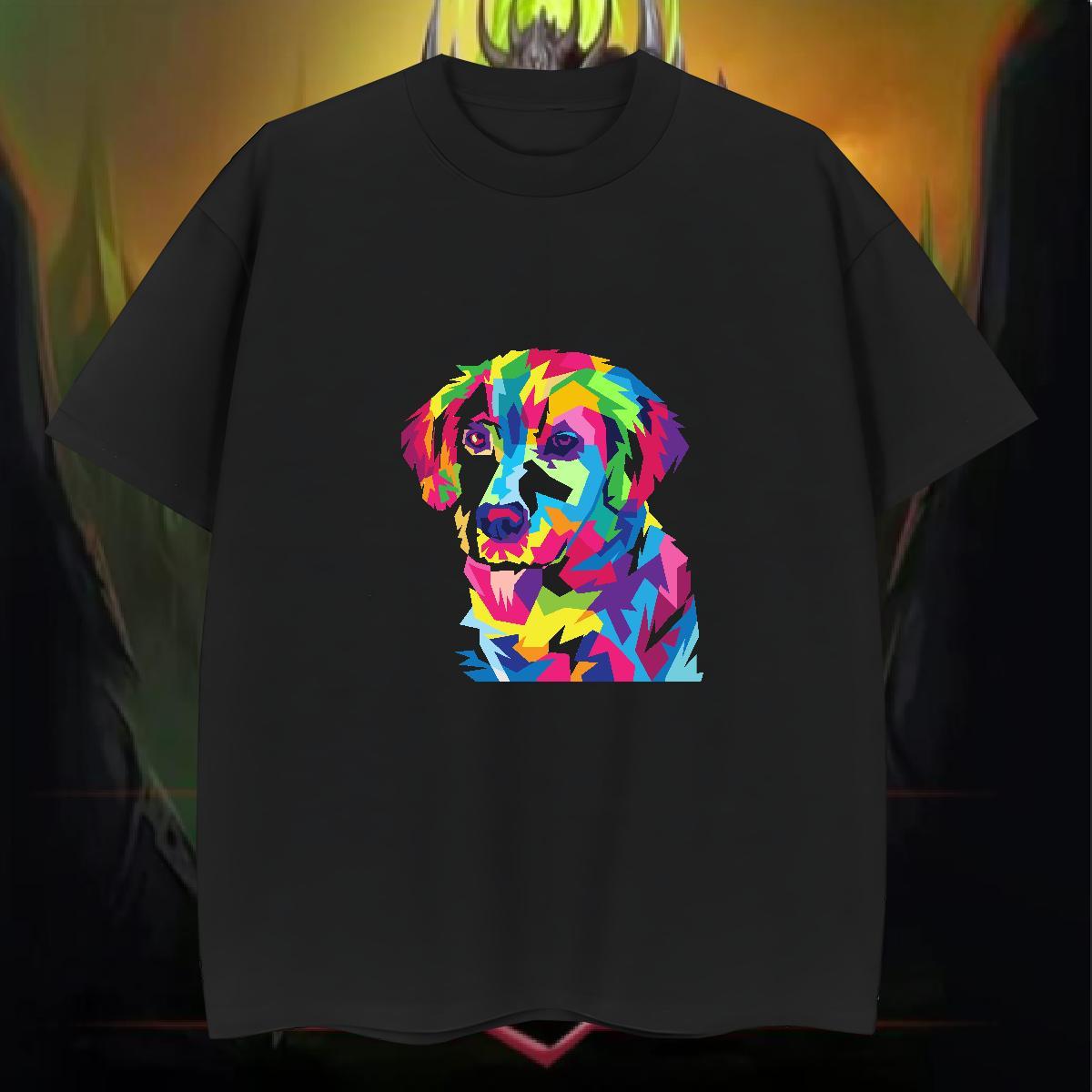 Brand Tshirts dog Hip Hop 230g 100% Cotton Top Tees Breathable Crew Neck Comfortable Men T Shirts Floral Print