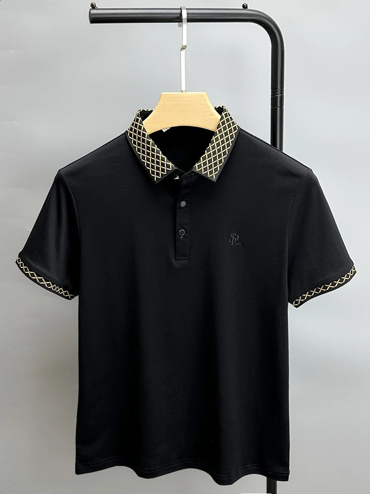 fashionable plaid lapel short sleeved polo shirt for mens summer high-end cotton comfortable breathable T-shirt men 240820