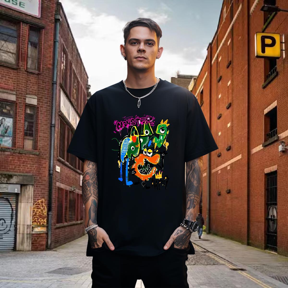 Man T Shirts 100% Cotton 230g cartoon Daily Wear Round Neck Short Sleeve Oversized 4XL Tshirts Fashion New Unisex Clothes