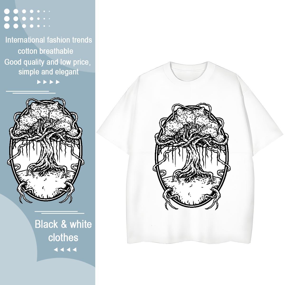 Fashion New Men Tops Tees tree Street Casual 230g 100% Cotton Tees Shirts Breathable Short Sleeve Unisex T shirt Floral Print