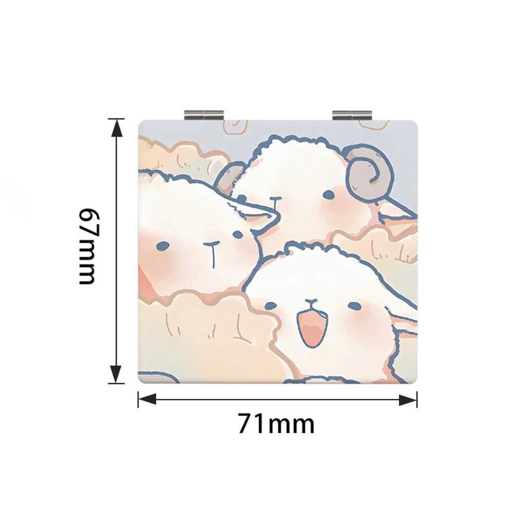 Kawaii Mini Folding Makeup Mirror Girls Double-Sided Cosmetic Vanity Mirror Portable Square Flip Pocket High-Definition Mirror Y240819