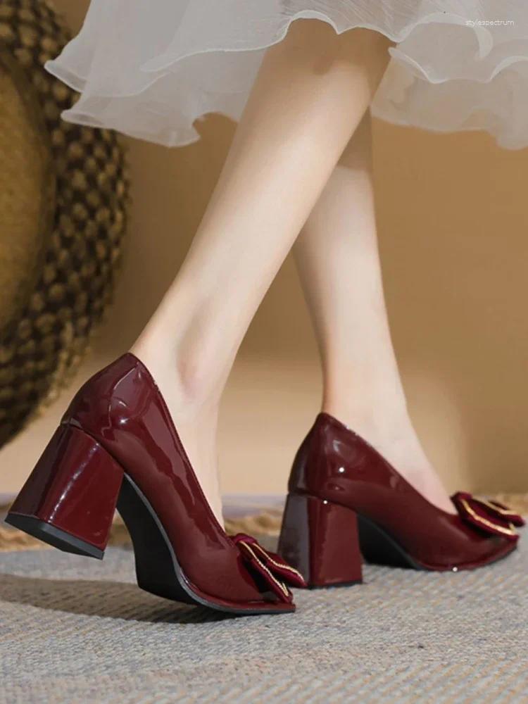 Dress Shoes Pumps On Heeled Mary Jane Red Ladies Summer Footwear For Women 2024 Gothic Square Toe High Heels Japanese Style Lolita E A