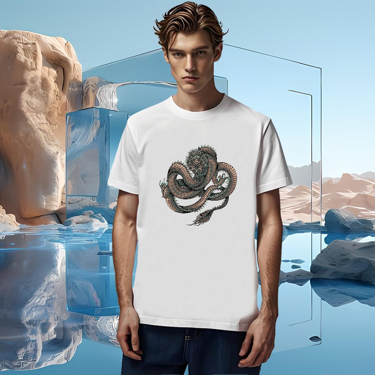 Mens T Shirts 100% Cotton 230g dragon Street Wear Breathable Short Sleeve Asian Size Men Tshirts Casual New Brand Clothes