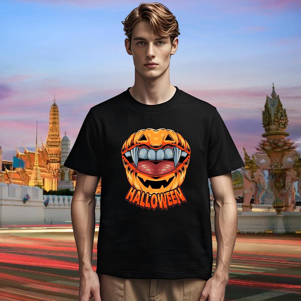 Custom Men Tees halloween Beach 230g Pure Cotton Tops Short Sleeve Soft Brand T shirt Plus Size Cartoon