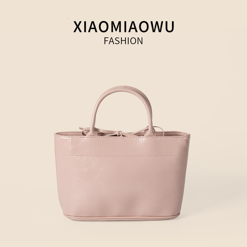 Summer Korean version vegetable basket handbag, simple solid color, open mouth bucket bag, high-end, exquisite, niche commuting bag