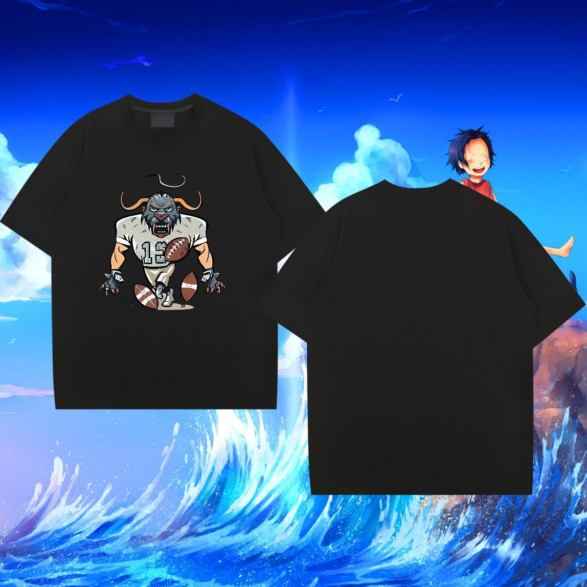 Classic Casual Mens Tshirts cow Street Casual 100% Cotton 230g Top Tees Breathable Crew Neck Comfortable T-Shirts DIY Anime