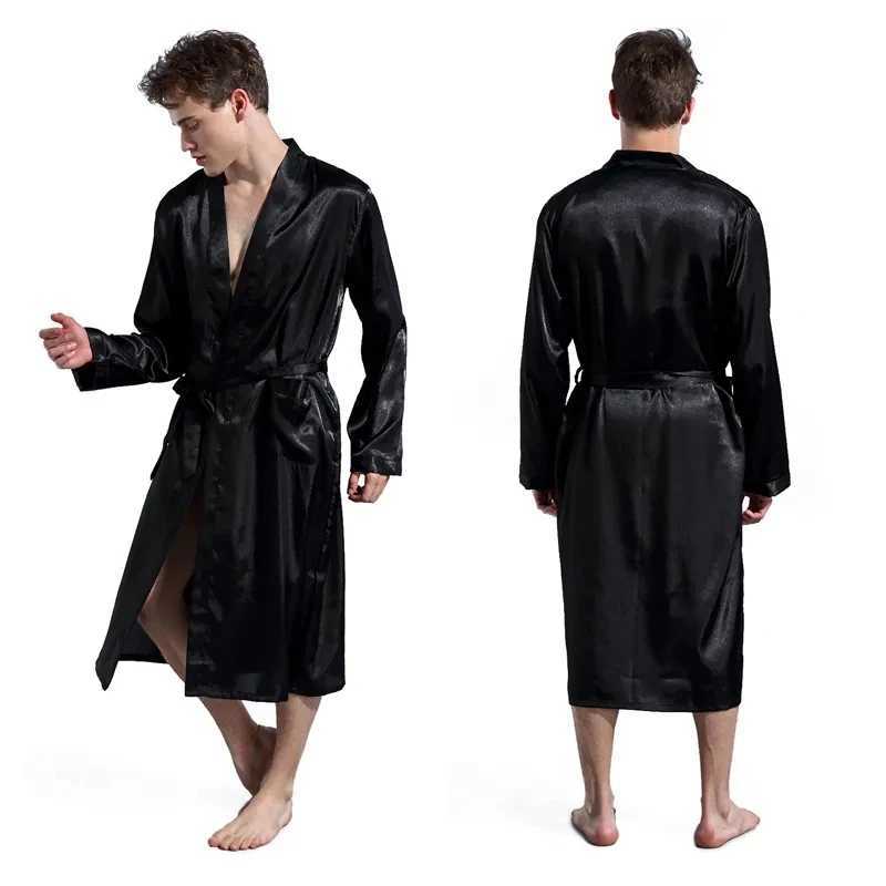 Mens V-neck satin robe kimono long bathroom sleepwear pajamas Christmas dress for wedding partiesW240719