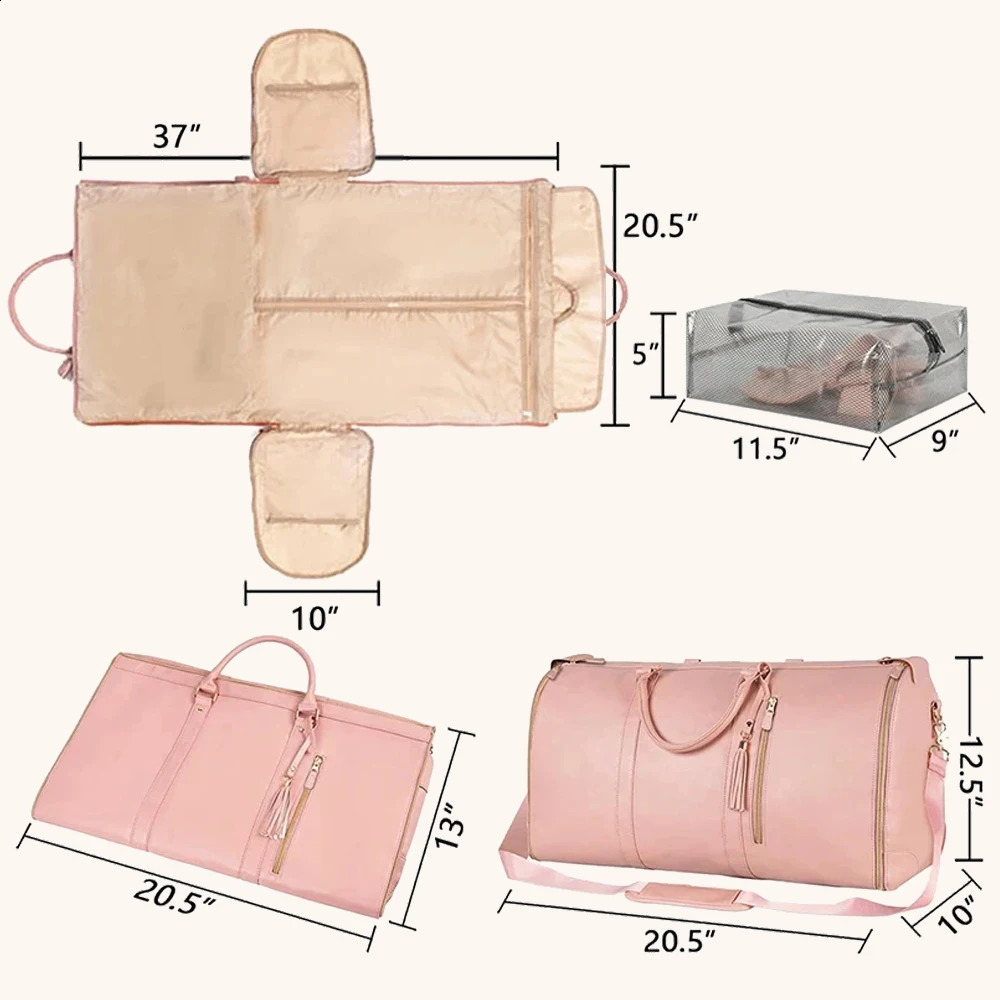 Geestock 2pcs Bags Foldable Suit Storage Bag Women Large PU Travel Bag High Capacity Waterproof Suit Duffel Bag Outdoor Handbag 240819