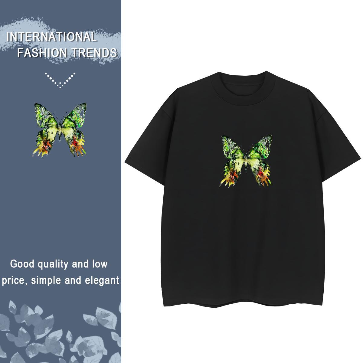 Custom Tshirt for Man Woman Outdoor O Neck Short Sleeves Tee Shirt Soft 230g Pure Cotton Butterfly Custom Print Oversized Womens T Shirts