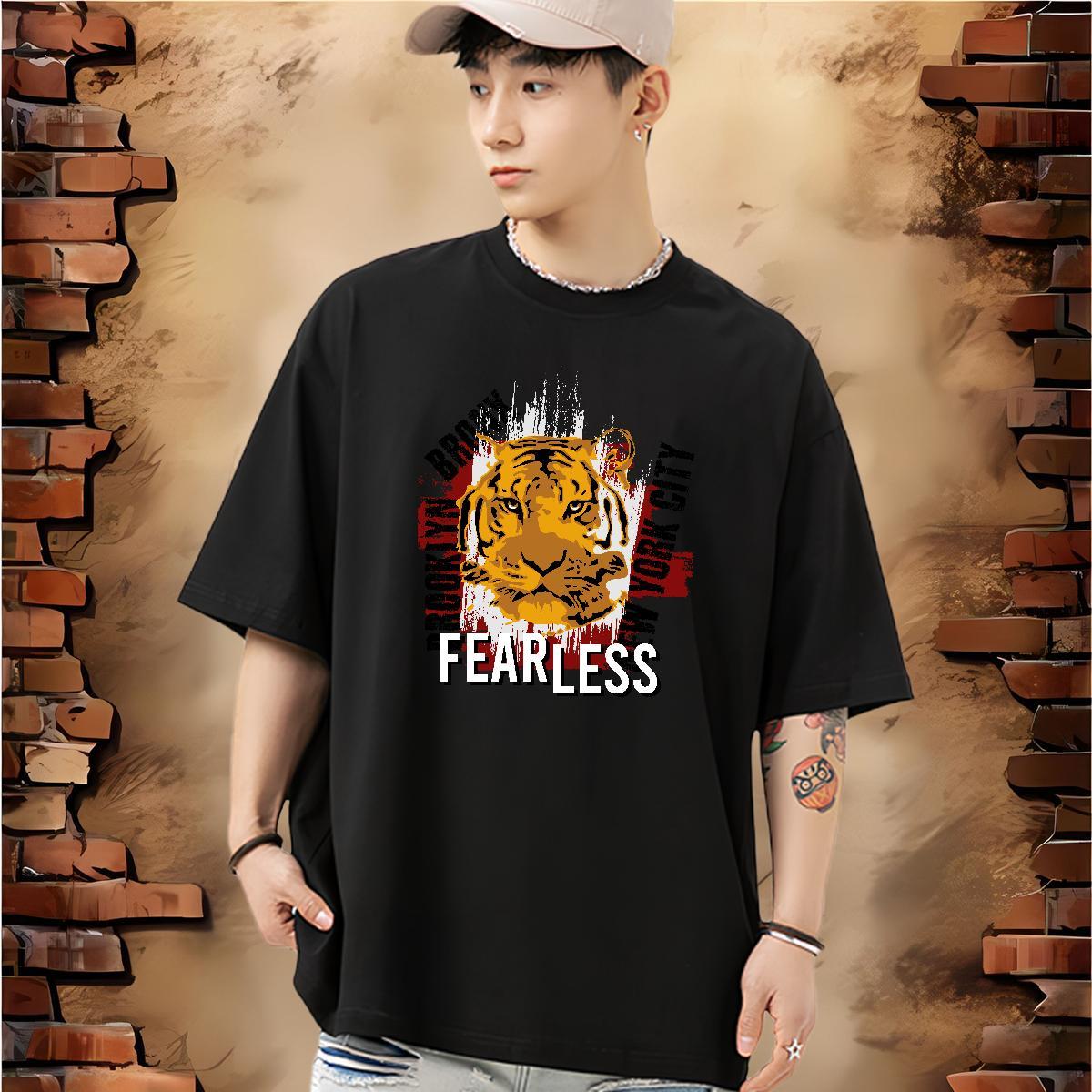 New Arrival Men Clothes T-Shirt tiger Street 100% Cotton 230g Clothings Breathable Crew Neck Popular T Shirt For Man Black Oversized